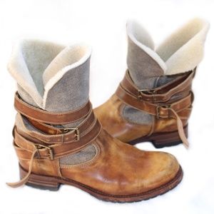 Shearling Buckle Moto Boots Sendra Size 9.5, 40